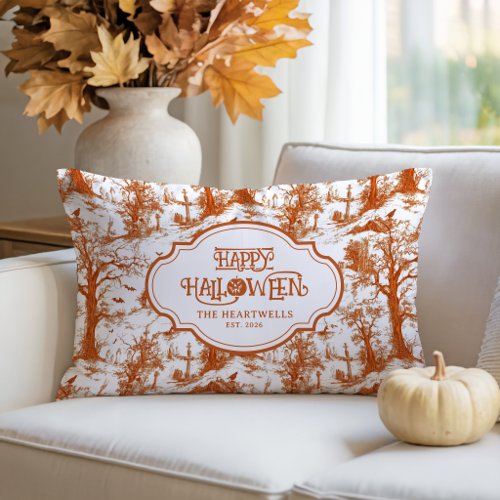 Halloween Graveyard Rust Toile Pattern Name Year Lumbar Pillow