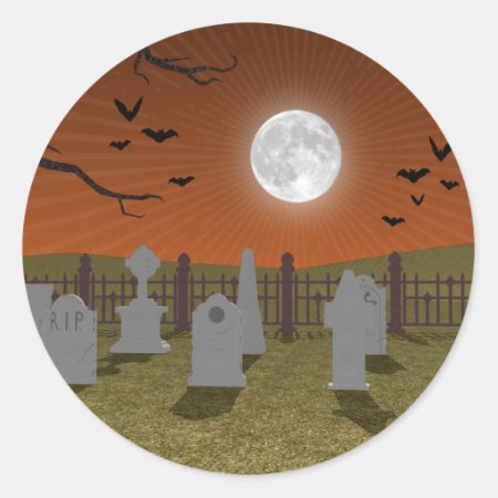 Halloween: Graveyard Scene: Classic Round Sticker