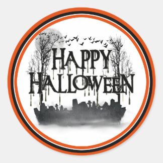 Halloween Graveyard Scene Silhouette Classic Round Sticker