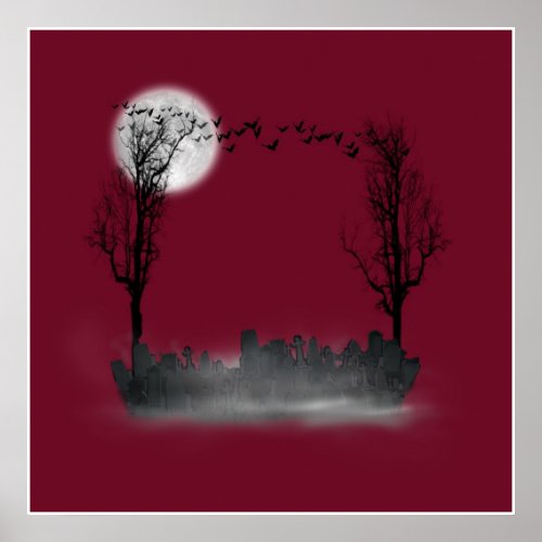 Halloween Graveyard Scene Silhouette Poster