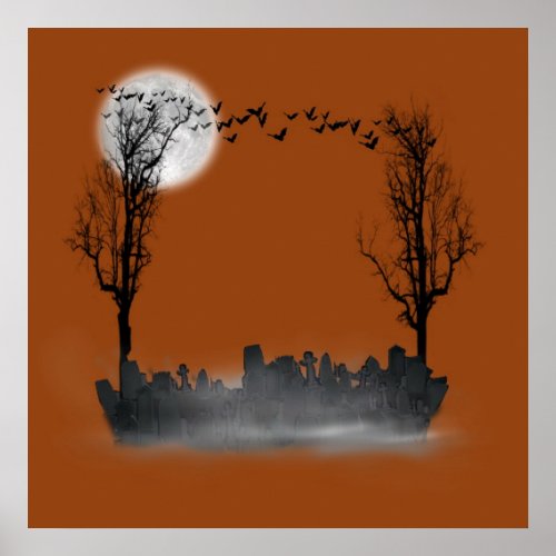 Halloween Graveyard Scene Silhouette Poster