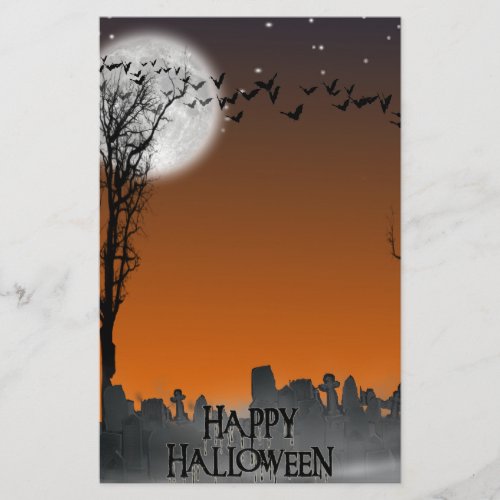 Halloween Graveyard Scene Silhouette Stationery