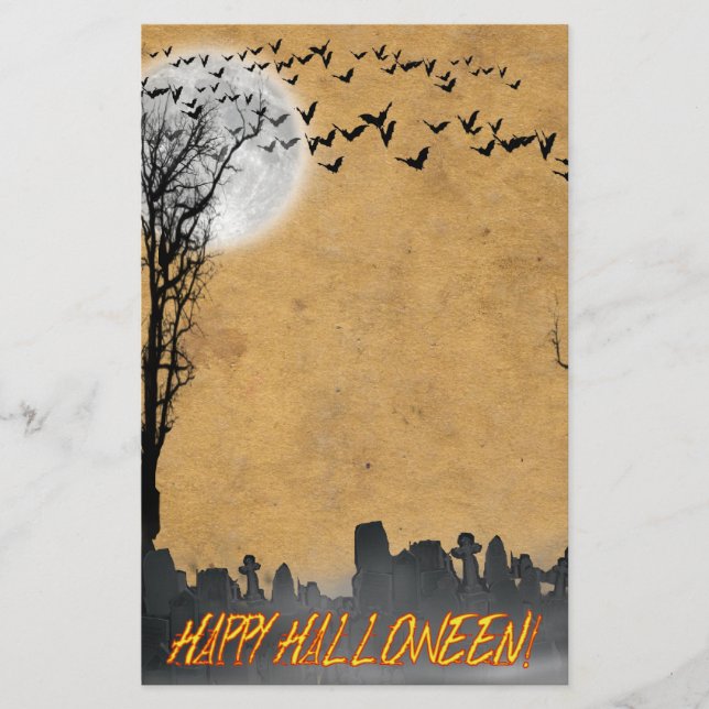 Halloween Graveyard Scene Silhouette Stationery (Front)