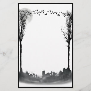 Halloween Graveyard Scene Silhouette Stationery