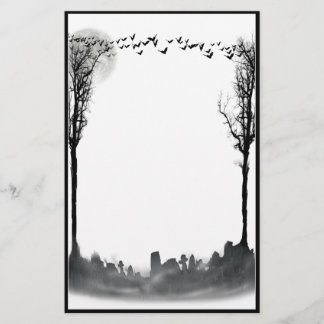 Halloween Graveyard Scene Silhouette Stationery