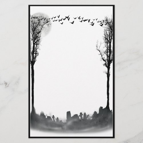 Halloween Graveyard Scene Silhouette Stationery