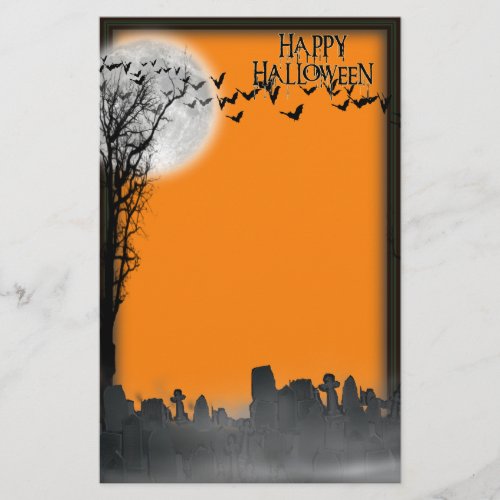 Halloween Graveyard Scene Silhouette Stationery