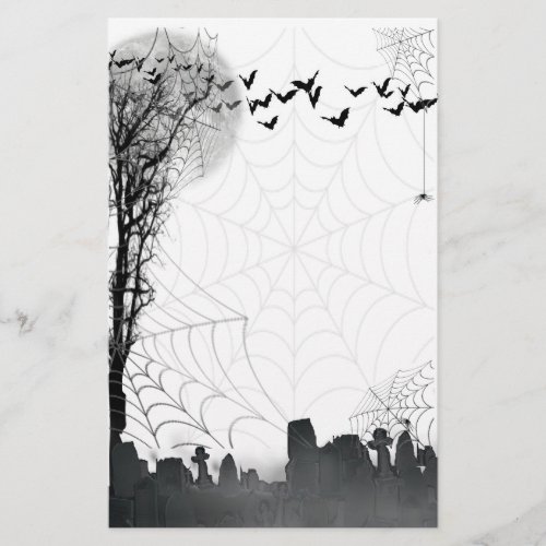 Halloween Graveyard Scene Silhouette Stationery