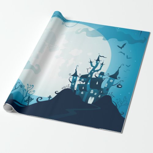 Halloween graveyard scenes haunted ghost house wrapping paper