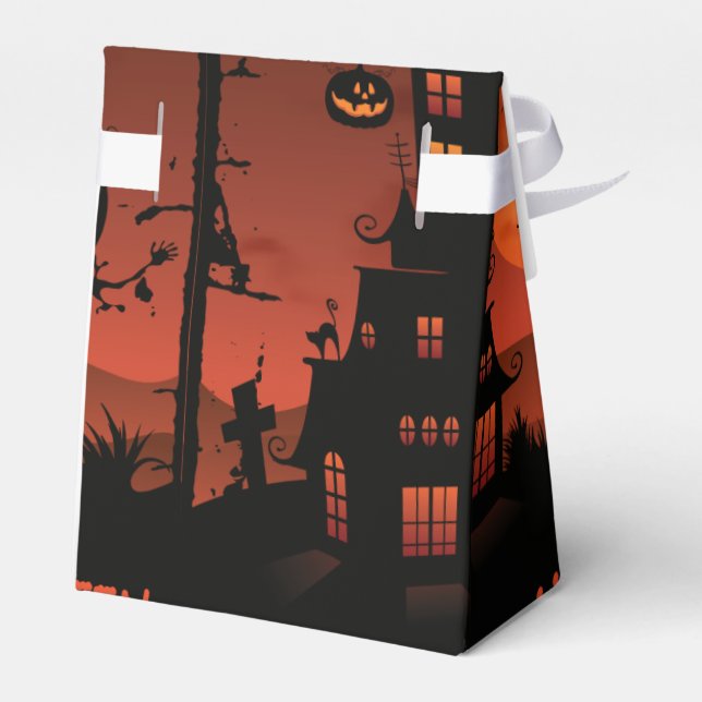Halloween graveyard scenes pumpkin bats moon favor boxes (Back Side)