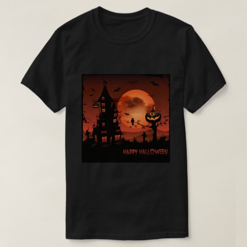 Halloween graveyard scenes pumpkin bats moon T_Shirt