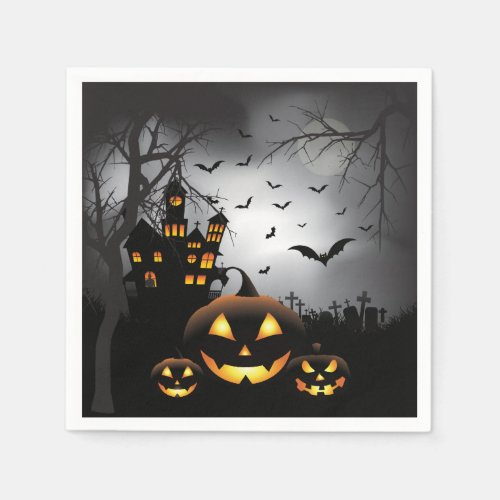 Halloween graveyard scenes pumpkin haunted house paper napkins