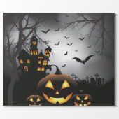 Halloween graveyard scenes pumpkin haunted house wrapping paper (Flat)