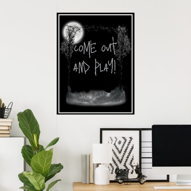 Halloween Graveyard Silhouette Poster (Home Office)