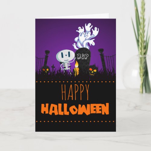 Halloween Graveyard Spooky Cute Skeleton  Ghosts Card