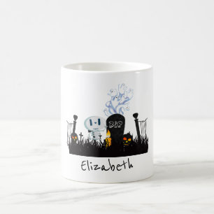 Halloween Graveyard Spooky Cute Skeleton & Ghosts Coffee Mug