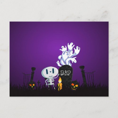 Halloween Graveyard Spooky Cute Skelton And Ghosts Postcard