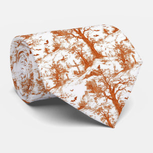 Halloween Graveyard Toile de Jouy Pattern Rust Neck Tie