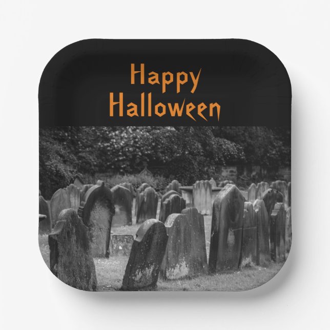 Halloween Graveyard Tombstones Paper Plates (Front)