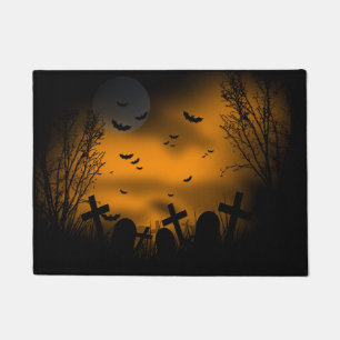 Halloween Graveyard with Bats and Tombstones Doormat