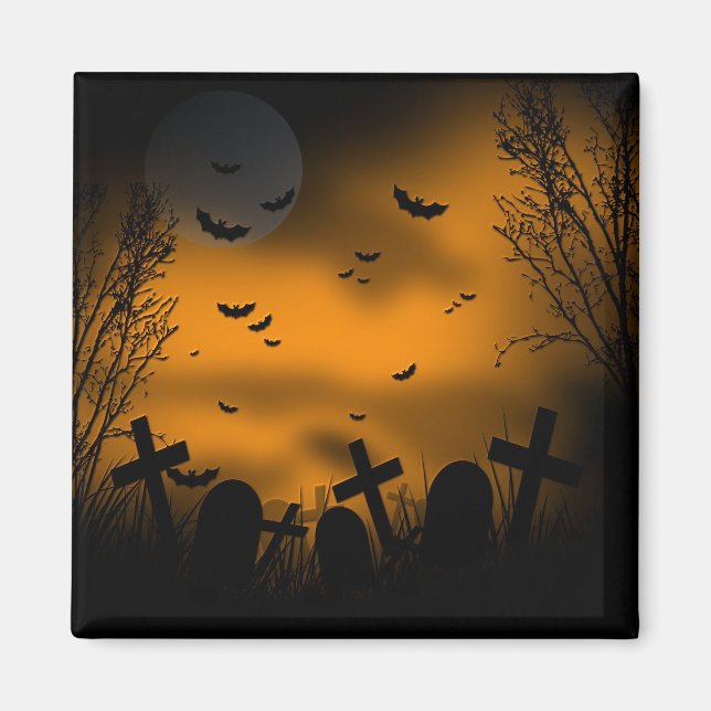 Halloween Graveyard with Bats and Tombstones Magnet (Front)