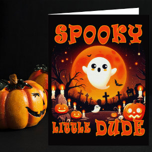 Halloween graveyard with cute Ghost and giant moon Letterpress Thank You Card
