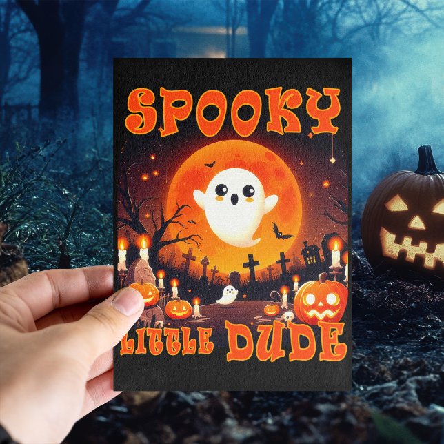 Halloween graveyard with cute Ghost and giant moon Postcard (Creator Uploaded)