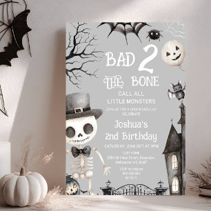 Halloween Gray Bad Two The Bones 2nd Birthday Invitation