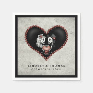 Halloween Gray & Black Skeletons & Heart Wedding Paper Napkins