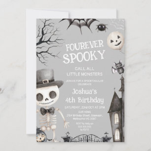 Halloween Gray Boys Fourever Spooky 4th Birthday Invitation