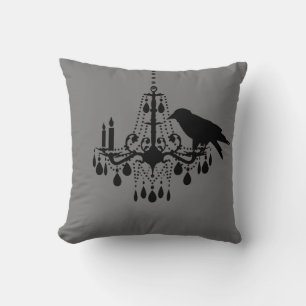 Halloween Gray Chandelier & Raven Pillow