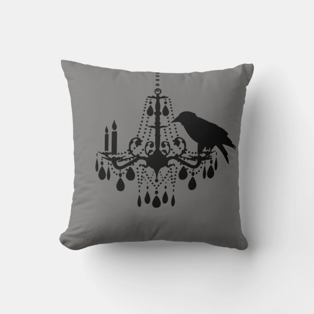 Halloween Gray Chandelier & Raven Pillow (Front)