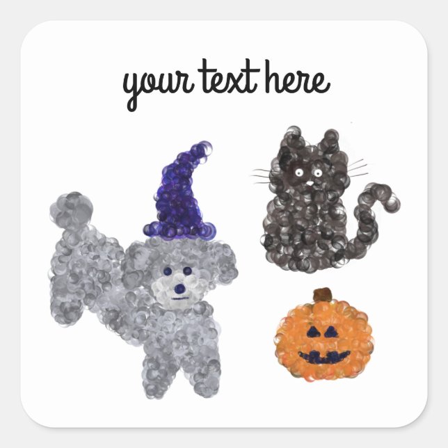 Halloween Gray Poodle #1-4 Stickers (Front)