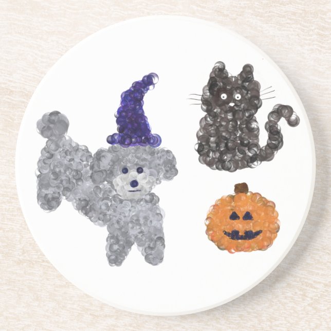 Halloween Gray Poodle #1 Coaster (Front)