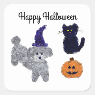 Halloween Gray Poodle #2-2 Stickers