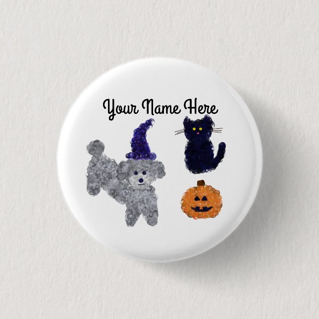Halloween Gray Poodle #2 Button (Front)