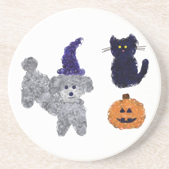 Halloween Gray Poodle #2 Coaster (Front)