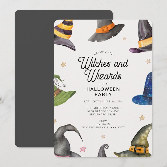 Halloween Gray Wizards & Witches  Party  Invitation (Front/Back)