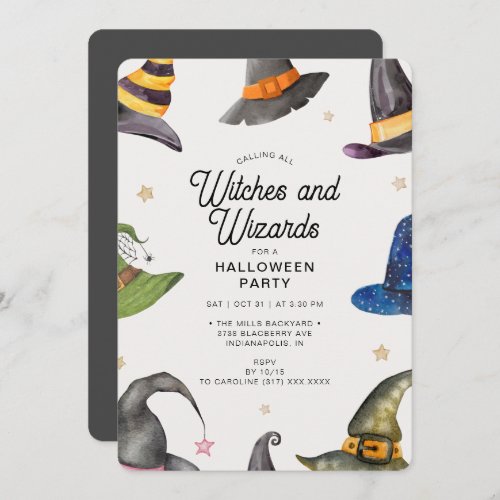 Halloween Gray Wizards  Witches  Party  Invitation
