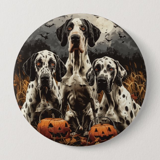 Halloween Great Dane Dogs Jack O Lantern Button (Front)