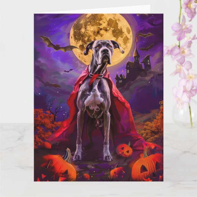  Halloween Great Dane Vampire Pumpkins Scary Card (Orchid)