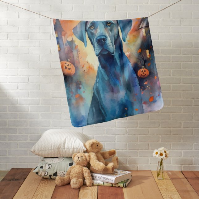 Halloween Great Dane With Pumpkins Scary Baby Blanket (In Situ)