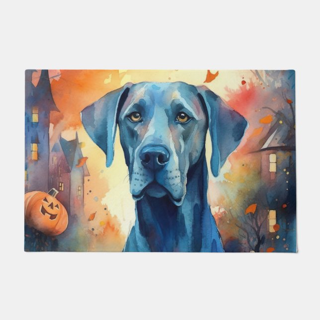 Halloween Great Dane With Pumpkins Scary Doormat (Front)