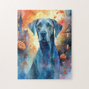 Halloween Great Dane With Pumpkins Scary Jigsaw Puzzle