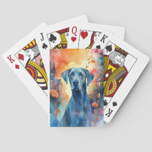 Halloween Great Dane With Pumpkins Scary Poker Cards