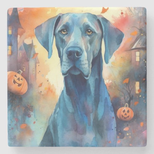 Halloween Great Dane With Pumpkins Scary Stone Coaster