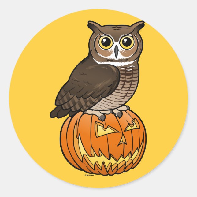 Halloween Great Horned Owl Classic Round Sticker (Front)