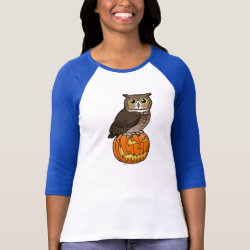 Halloween Great Horned Owl Ladies Raglan Fitted T-Shirt