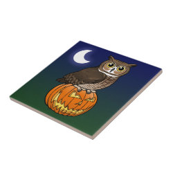 Halloween Great Horned Owl Small Ceremic Tile (4.25