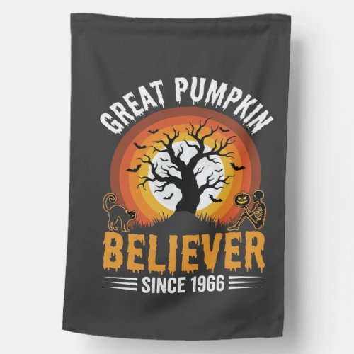 Halloween Great Pumpkin Believer Retro Skeleton House Flag